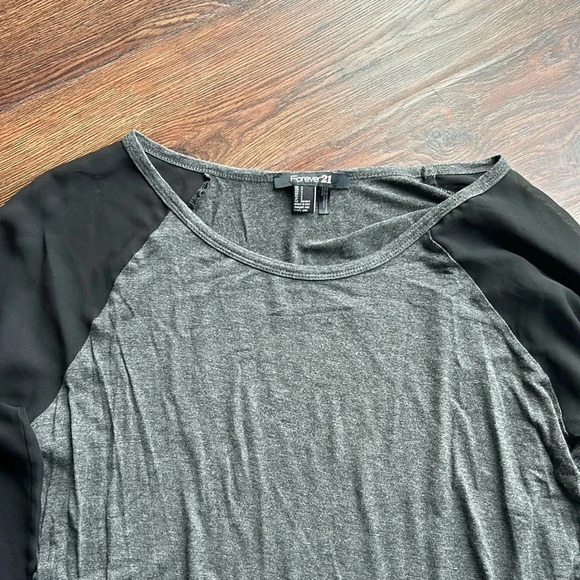 Forever 21 Long Sleeve Shirt with Sheer Sleeves | Black and Gray Long Sleeve - Picture 3 of 10